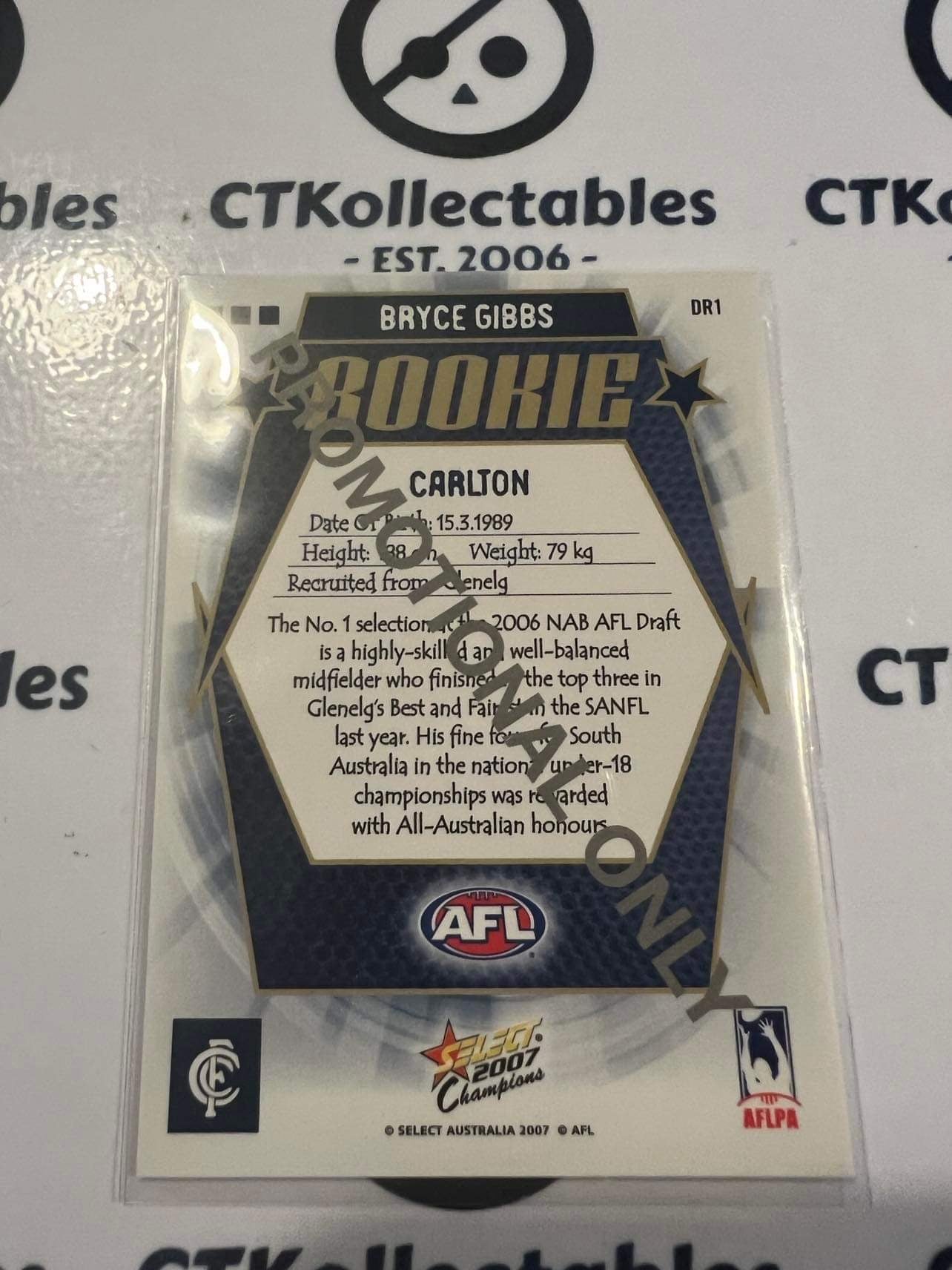 2007 AFL Champions Bryce Gibbs draft Rookie Promo card