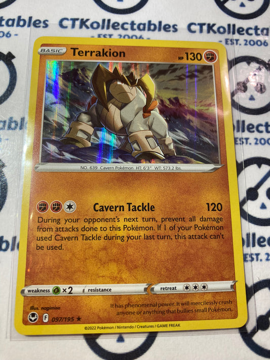 Terrakion Holo Rare #097/195 2022 Sword & Shield Silver Tempest Pokemon Card