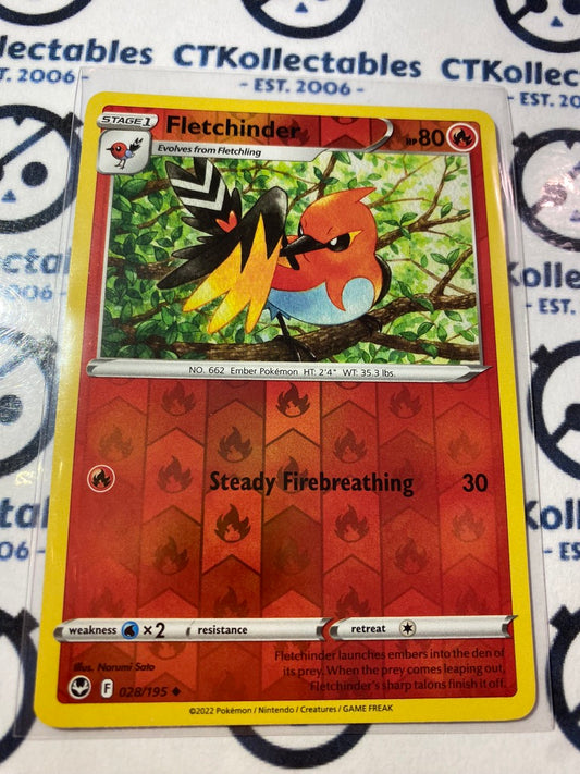Fletchinder Reverse Holo #028/195 2022 Sword & Shield Silver Tempest Pokemon Card