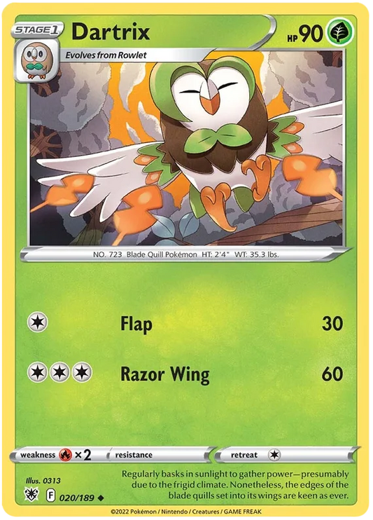 Dartrix Base Card #020/189 2022 Sword & Shield Astral Radiance Pokemon Card