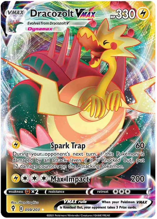 Dracozolt Vmax Ultra Rare #059/203 Pokemon Sword & Shield Evolving Skies