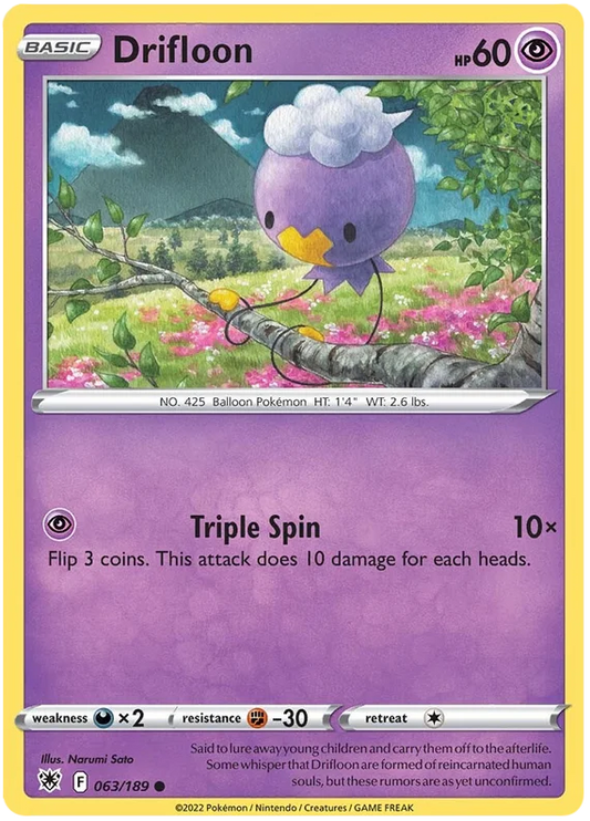 Drifloon Base Card #063/189 2022 Sword & Shield Astral Radiance Pokemon Card