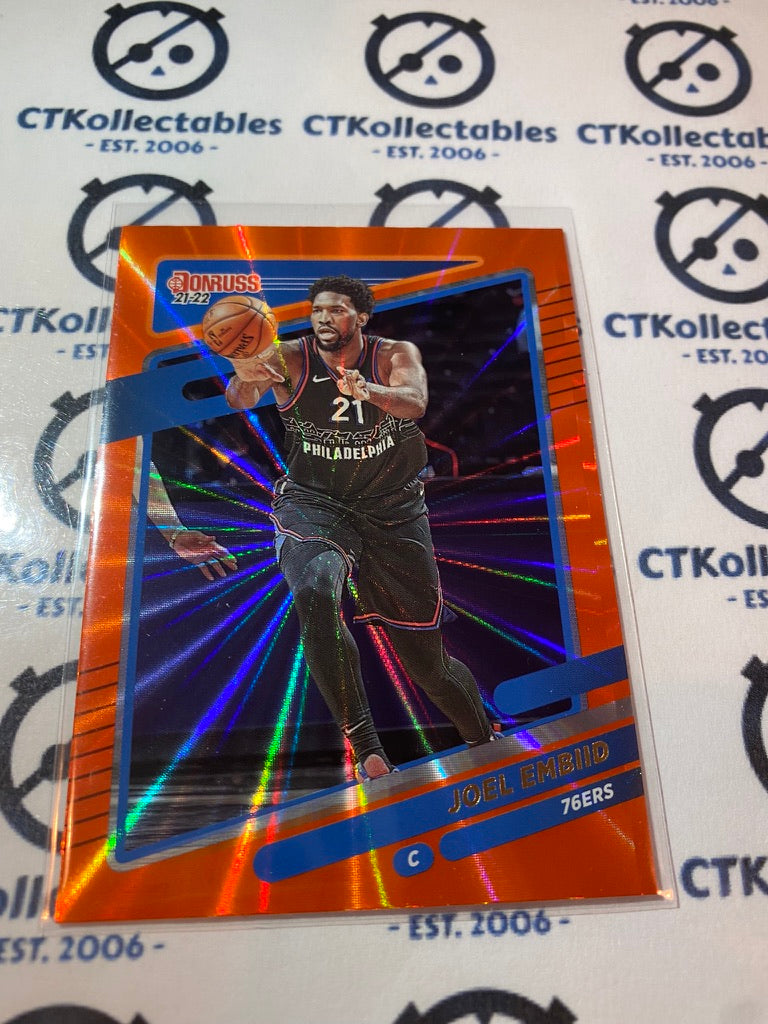 2021-22 NBA Panini Donruss Joel Embiid Orange Laser #1 76ers