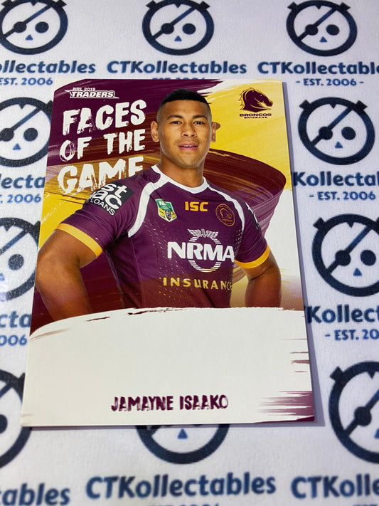 2019 NRL Traders Faces Of The Game Jamayne Isaako FG03/64 Broncos
