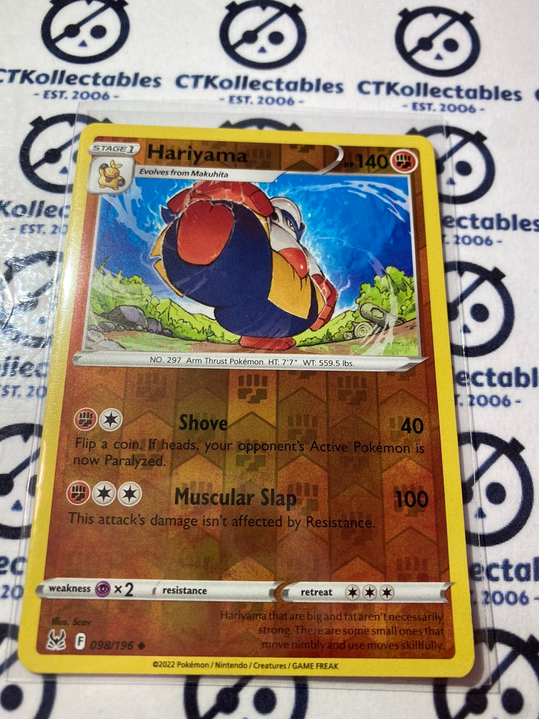 Hariyama Reverse Holo Rare #098/196 2022 Sword & Shield Lost Origin Pokemon Card