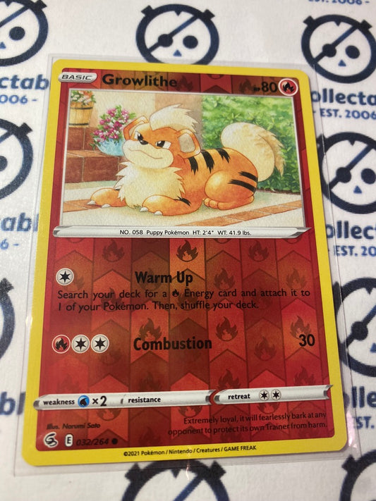 Growlithe Reverse Holo #032/264 2021 Sword & Shield Fusion Strike Pokemon Card