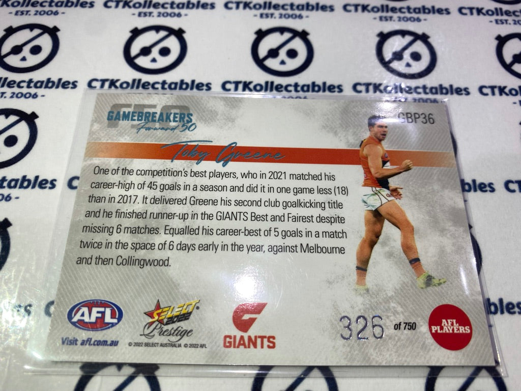 2022 AFL Prestige Game breakers Toby Greene #326/750 Giants