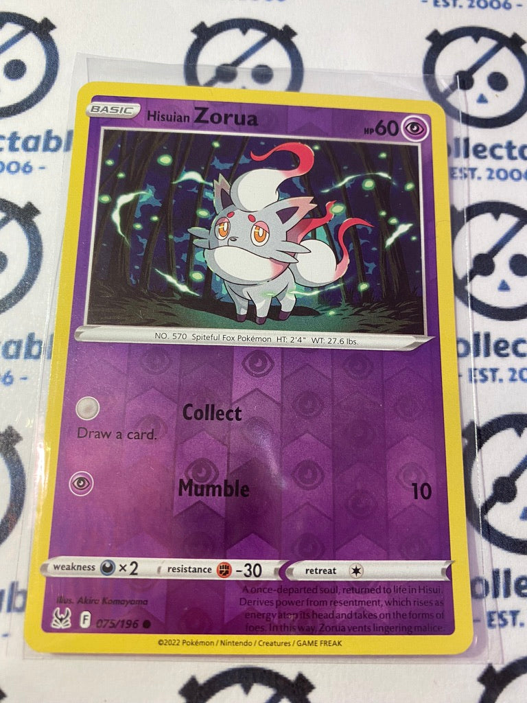 Hisuian Zorua Reverse Holo #075/196 2022 Sword & Shield Lost Origin Pokemon Card