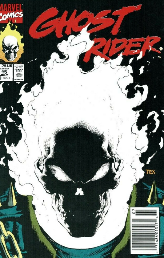 GHOST RIDER # 15 GLOW IN THE DARK COVER NEWS STAND VARIANT  MARVEL COMIC BOOK   1991