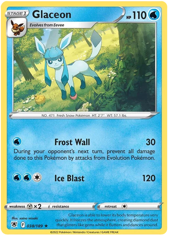 Glaceon Rare Base Card #038/189 2022 Sword & Shield Astral Radiance Pokemon Card