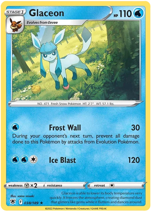 Glaceon Rare Base Card #038/189 2022 Sword & Shield Astral Radiance Pokemon Card