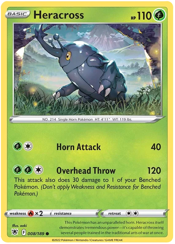 Heracross Base Card #008/189 2022 Sword & Shield Astral Radiance Pokemon Card