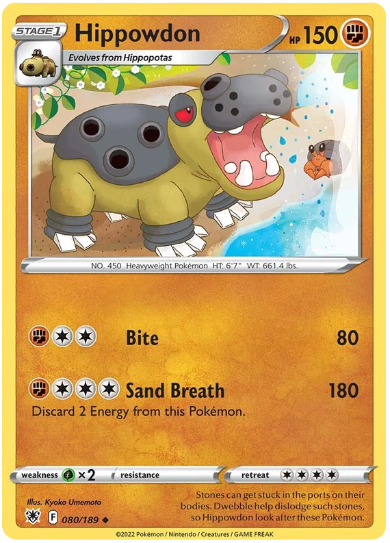 Hippowdon Base Card #080/189 2022 Sword & Shield Astral Radiance Pokemon Card