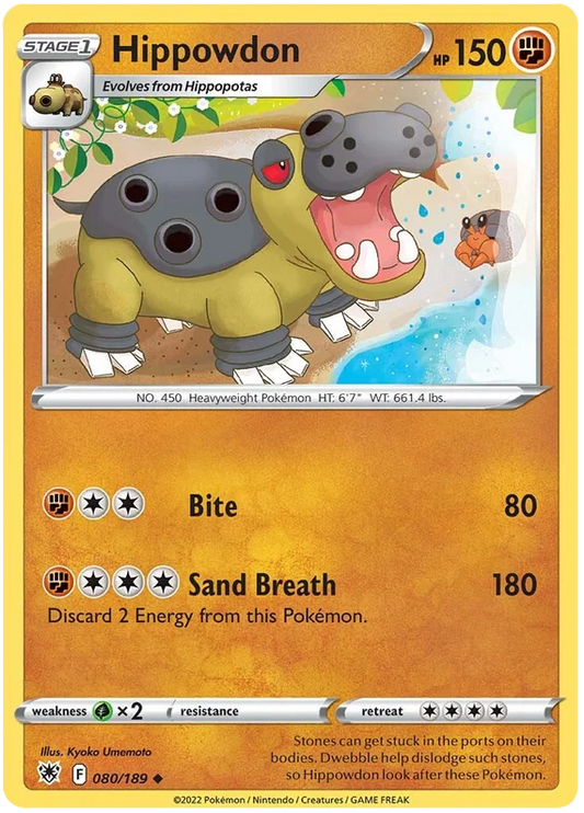 Hippowdon Base Card #080/189 2022 Sword & Shield Astral Radiance Pokemon Card