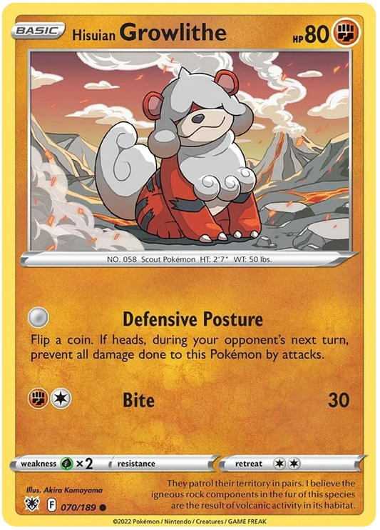 Hisuian Growlithe Base Card #070/189 2022 Sword & Shield Astral Radiance Pokemon Card