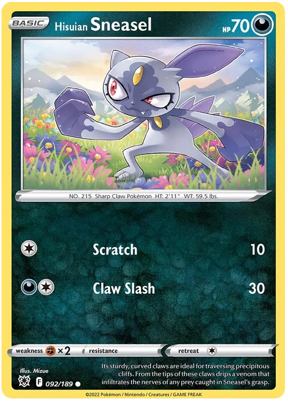 Hisuian Sneasel Base Card #092/189 2022 Sword & Shield Astral Radiance Pokemon Card