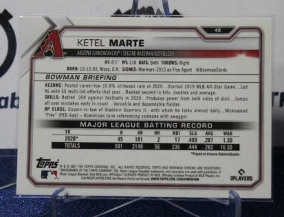 2021 BOWMAN CHROME BASEBALL KETEL MARTE # 48 ARIZONA DIAMONDBACKS