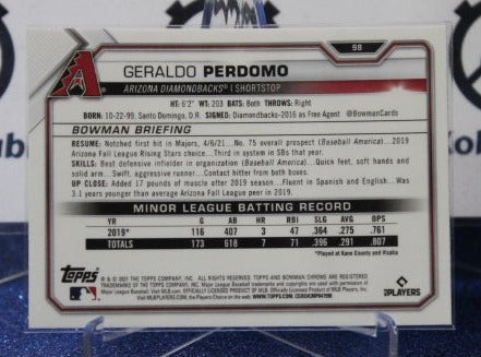 2021 BOWMAN CHROME BASEBALL GERALDO PERDOMO # 98 ROOKIE ARIZONA DIAMONDBACKS
