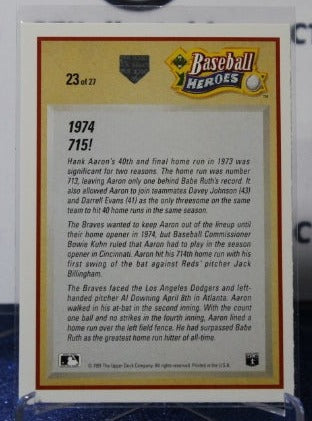 1991 UPPER DECK BASEBALL HEROES  HANK AARON # 23 ATLANTA BRAVES  BASEBALL CARD