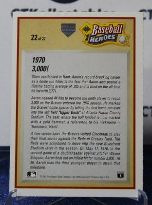 1991 UPPER DECK BASEBALL HEROES  HANK AARON # 22 ATLANTA BRAVES  BASEBALL CARD