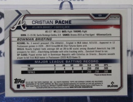 2021 BOWMAN CHROME BASEBALL CHRISTIAN PACHE # 69  RC REFRACTOR 159/499  ATLANTA BRAVES