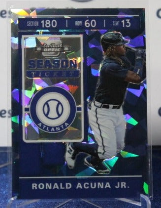 2020 PANINI CHRONICLES BASEBALL RONALD ACUNA JR. # 21 BLUE CRACKED ICE PRIZM 35/99 ATLANTA BRAVES