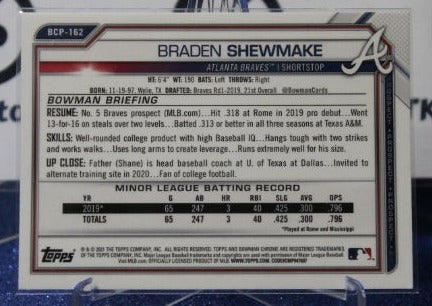 2021 BOWMAN CHROME BASEBALL BRADEN SHEWMAKE # BCP-162  PROSPECTS ATLANTA BRAVES