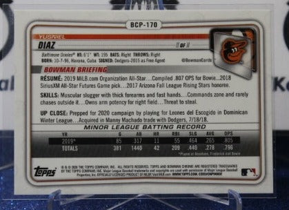 2021 BOWMAN CHROME PROSPECTS YUSNIEL DIAZ # BCP-170 BALTIMORE ORIOLES BASEBALL