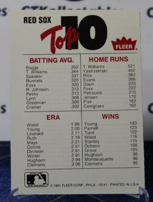 1991 FLEER TEAM LOGO STICKER CHECKLIST BOSTON RED SOX  BASEBALL