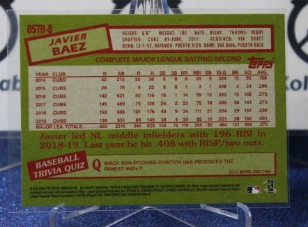 2020 TOPPS  35TH ANNIVERSARY JAVIER BAEZ # 85TB-8 CHICAGO CUBS  BASEBALL