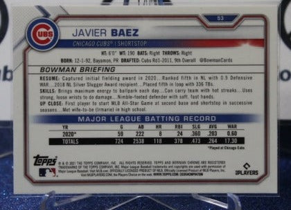 2021 BOWMAN CHROME JAVIER BAEZ # 53 CHICAGO CUBS  BASEBALL