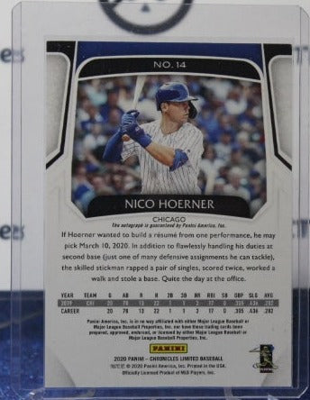 2020 PANINI CHRONICLES LIMITED NICO HOERNER # 14 AUTO ROOKIE 06/99 CHICAGO CUBS  BASEBALL