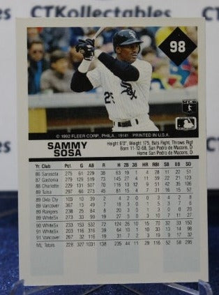 1992 FLEER SAMMY SOSA # 98 CHICAGO WHITE SOX  BASEBALL