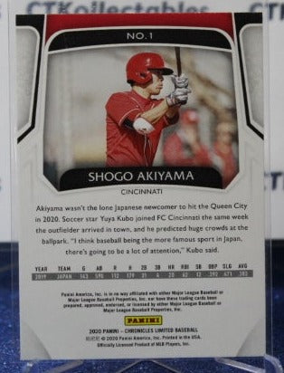 2020 PANINI LIMITED  SHOGO AKIYAMA  # 1 ROOKIE CINCINNATI REDS BASEBALL