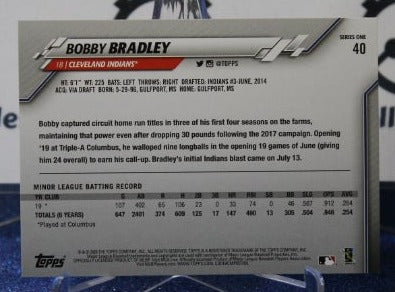 2020 TOPPS BOBBY BRADLEY # 40 ROOKIE CLEVELAND INDIANS BASEBALL