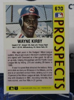 1992 FLEER WAYNE KIRBY # 670 PROSPECTS  CLEVELAND INDIANS BASEBALL