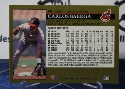 1992 LEAF BLACK/GOLD CARLOS BAERGA # 202 CLEVELAND INDIANS BASEBALL