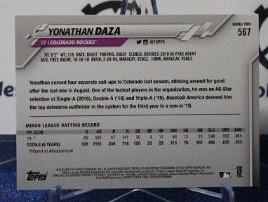 2020 TOPPS YONATHAN DAZA # 567 ROOKIE COLORADO ROCKIES  BASEBALL