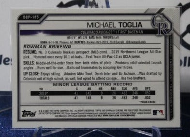 2020 BOWMAN CHROME PROSPECTS MICHAEL TOGLIA # BCP-185  COLORADO ROCKIES  BASEBALL