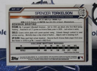 2021 BOWMAN CHROME PROSPECTS SPENCER TORKELSON # BCP-187 DETROIT TIGERS BASEBALL