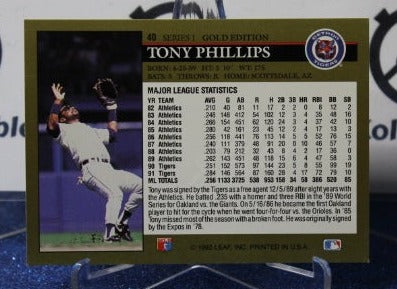 1992 LEAF BLACK/GOLD TONY PHILLIPS # 40 DETROIT TIGERS BASEBALL