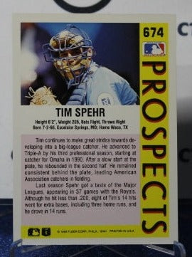 1992 FLEER PROSPECTS TIM SPEHR # 674  KANSAS CITY ROYALS  BASEBALL