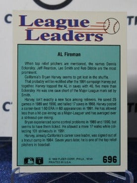 1992 FLEER LEAGUE LEADERS BRYAN HARVEY # 696 LOS ANGELES ANGELS BASEBALL
