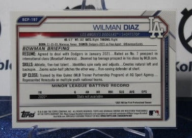 2021 BOWMAN CHROME 1st PROSPECT WILMAN DIAZ # BCP-197 LOS ANGELES DODGERS BASEBALL