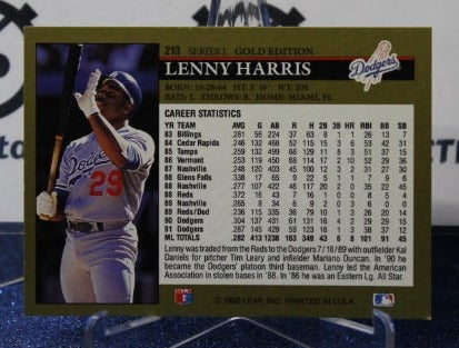 1992 LEAF BLACK/GOLD LENNY HARRIS # 213  LOS ANGELES DODGERS BASEBALL