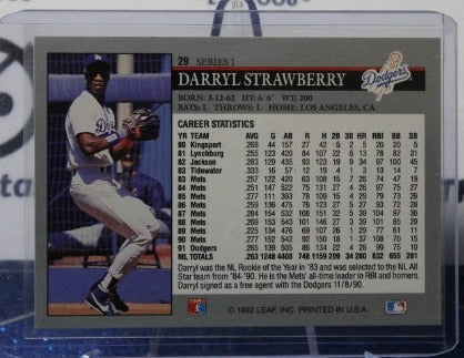 1992 LEAF DARRYL STRAWBERRY # 29  LOS ANGELES DODGERS BASEBALL