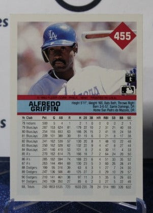 1992 FLEERS ALFREDO GRIFFIN # 455  LOS ANGELES DODGERS BASEBALL