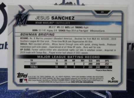 2021 BOWMAN CHROME JESUS SANCHEZ # 35  ROOKIE MIAMI MARLINS BASEBALL