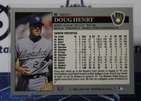 1992 LEAF DOUG HENRY # 80 MILWAUKEE BREWERS  BASEBALL CARD