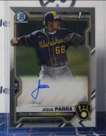 2021 BOWMAN CHROME JESUS PARRA # CPA-JPAR ON CARD AUTO MILWAUKEE BREWERS  BASEBALL CARD